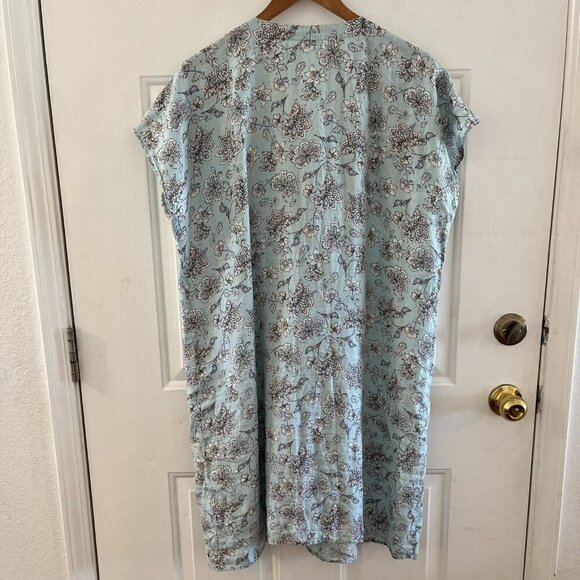 J.Jill Love Linen Woman's Blue Dizi Floral Pin-Tuck Dress Sz Lr - Picture 7 of 9